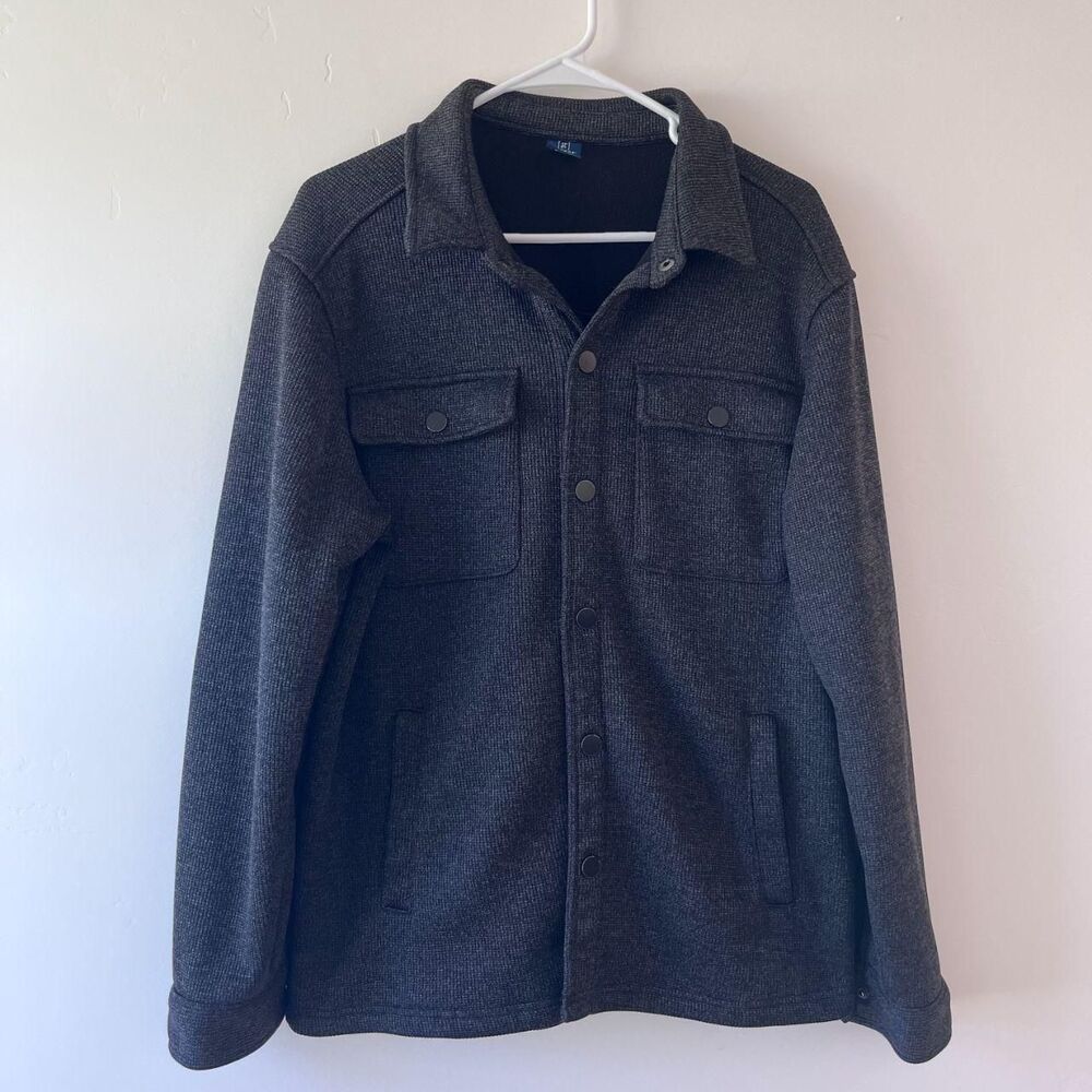 George Mens Dark Gray Knit Shacket Fleece Lined Snap Up Shirt Jacket M
